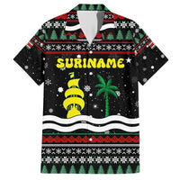 Suriname Christmas Family Matching Short Sleeve Bodycon Dress and Hawaiian Shirt with Black Festive Pattern, Golden Ship, Palm Tree, and Coat of Arms Motif - Wonder Print Shop