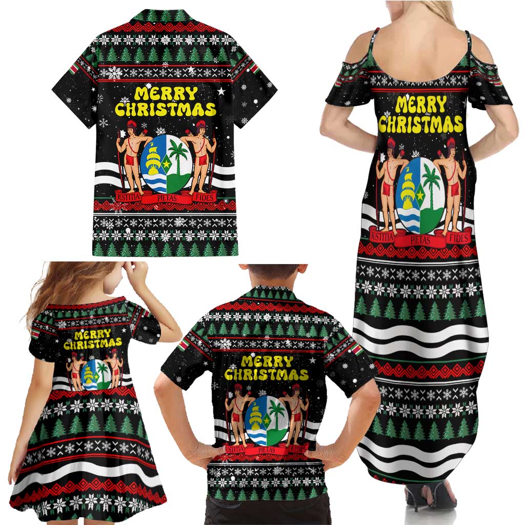 Suriname Christmas Family Matching Summer Maxi Dress and Hawaiian Shirt with Black Festive Pattern, Golden Ship, Palm Tree, and Coat of Arms Motif - Wonder Print Shop