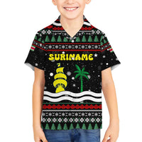 Suriname Christmas Family Matching Summer Maxi Dress and Hawaiian Shirt with Black Festive Pattern, Golden Ship, Palm Tree, and Coat of Arms Motif - Wonder Print Shop