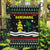 Suriname Christmas Garden Flag with Black Festive Pattern, Golden Ship, Palm Tree, and Coat of Arms Motif - Wonder Print Shop