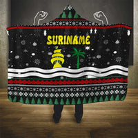 Suriname Christmas Hooded Blanket with Black Festive Pattern, Golden Ship, Palm Tree, and Coat of Arms Motif - Wonder Print Shop