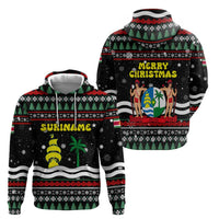 Suriname Christmas Hoodie with Black Festive Pattern, Golden Ship, Palm Tree, and Coat of Arms Motif - Wonder Print Shop