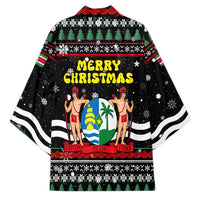 Suriname Christmas Kimono with Black Festive Pattern, Golden Ship, Palm Tree, and Coat of Arms Motif - Wonder Print Shop