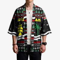 Suriname Christmas Kimono with Black Festive Pattern, Golden Ship, Palm Tree, and Coat of Arms Motif - Wonder Print Shop