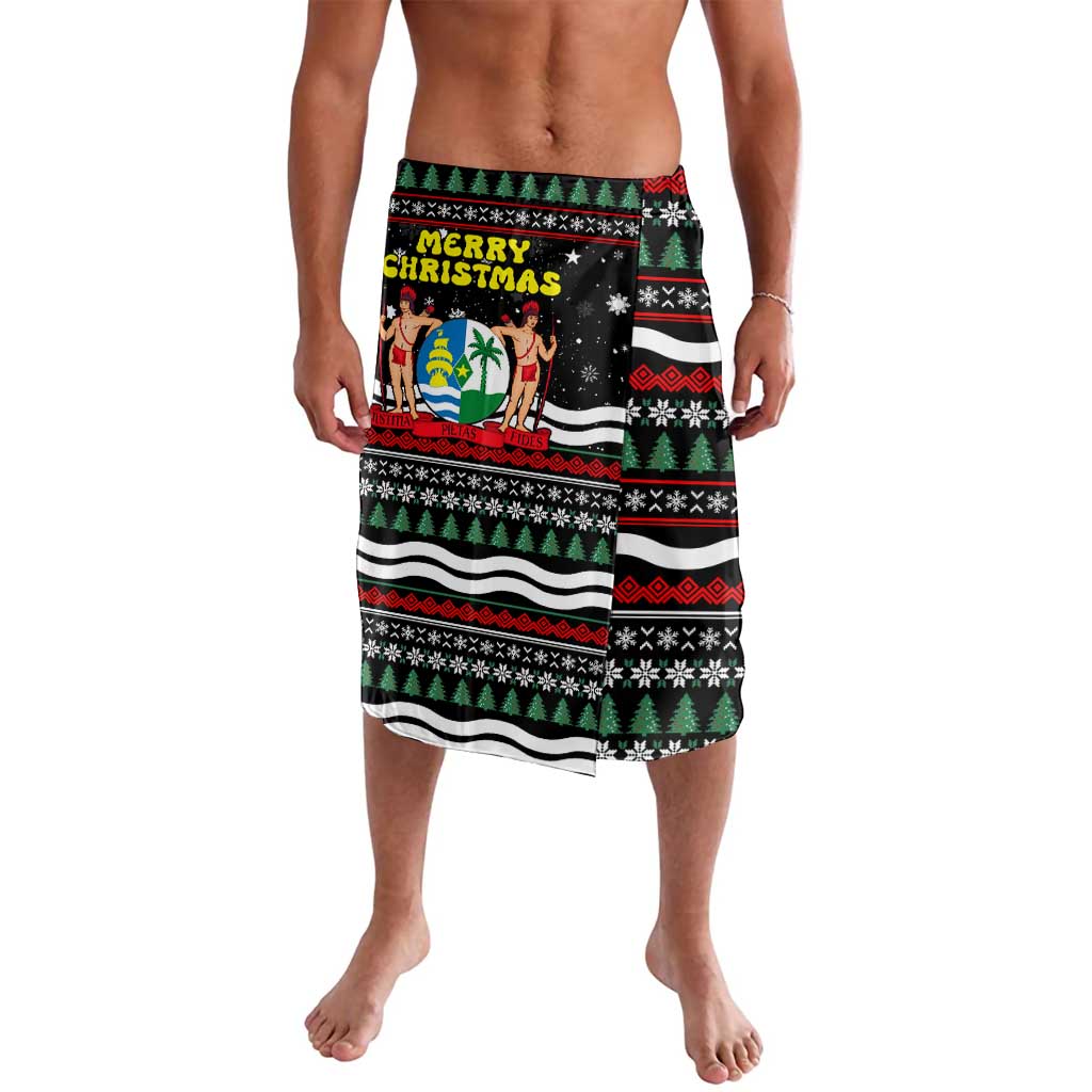 Suriname Christmas Lavalava with Black Festive Pattern, Golden Ship, Palm Tree, and Coat of Arms Motif - Wonder Print Shop