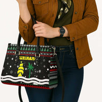 Suriname Christmas Leather Bag with Black Festive Pattern, Golden Ship, Palm Tree, and Coat of Arms Motif - Wonder Print Shop
