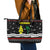 Suriname Christmas Leather Tote Bag with Black Festive Pattern, Golden Ship, Palm Tree, and Coat of Arms Motif - Wonder Print Shop