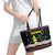 Suriname Christmas Leather Tote Bag with Black Festive Pattern, Golden Ship, Palm Tree, and Coat of Arms Motif - Wonder Print Shop