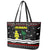 Suriname Christmas Leather Tote Bag with Black Festive Pattern, Golden Ship, Palm Tree, and Coat of Arms Motif - Wonder Print Shop