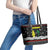 Suriname Christmas Leather Tote Bag with Black Festive Pattern, Golden Ship, Palm Tree, and Coat of Arms Motif - Wonder Print Shop
