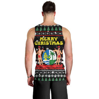 Suriname Christmas Men Tank Top with Black Festive Pattern, Golden Ship, Palm Tree, and Coat of Arms Motif - Wonder Print Shop