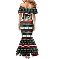 Suriname Christmas Mermaid Dress with Black Festive Pattern, Golden Ship, Palm Tree, and Coat of Arms Motif - Wonder Print Shop