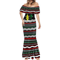 Suriname Christmas Mermaid Dress with Black Festive Pattern, Golden Ship, Palm Tree, and Coat of Arms Motif - Wonder Print Shop
