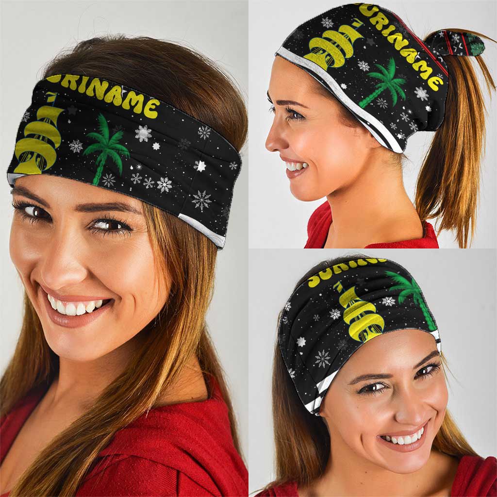 Suriname Christmas Neck Gaiter with Black Festive Pattern, Golden Ship, Palm Tree, and Coat of Arms Motif - Wonder Print Shop