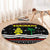 Suriname Christmas Round Carpet with Black Festive Pattern, Golden Ship, Palm Tree, and Coat of Arms Motif - Wonder Print Shop