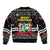 Suriname Christmas Sleeve Zip Bomber Jacket with Black Festive Pattern, Golden Ship, Palm Tree, and Coat of Arms Motif - Wonder Print Shop