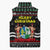 Suriname Christmas Sleeveless Puffer Jacket with Black Festive Pattern, Golden Ship, Palm Tree, and Coat of Arms Motif - Wonder Print Shop