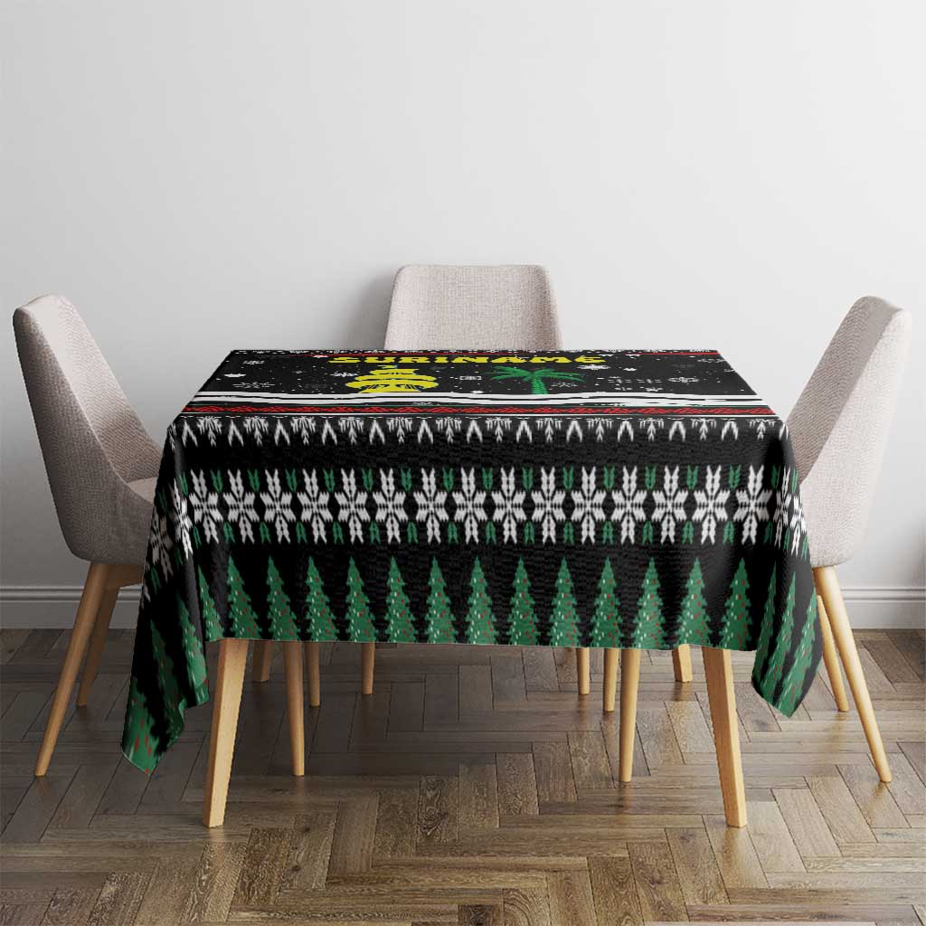 Suriname Christmas Tablecloth with Black Festive Pattern, Golden Ship, Palm Tree, and Coat of Arms Motif - Wonder Print Shop