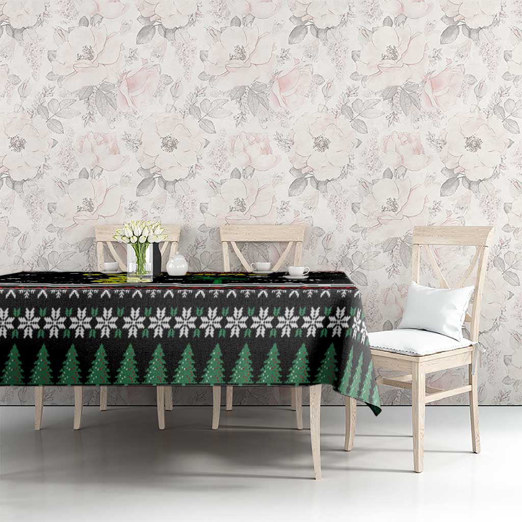 Suriname Christmas Tablecloth with Black Festive Pattern, Golden Ship, Palm Tree, and Coat of Arms Motif - Wonder Print Shop