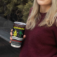 Suriname Christmas Tumbler Cup with Black Festive Pattern, Golden Ship, Palm Tree, and Coat of Arms Motif - Wonder Print Shop