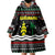 Suriname Christmas Wearable Blanket Hoodie with Black Festive Pattern, Golden Ship, Palm Tree, and Coat of Arms Motif - Wonder Print Shop