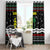 Suriname Christmas Window Curtain with Black Festive Pattern, Golden Ship, Palm Tree, and Coat of Arms Motif - Wonder Print Shop