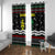 Suriname Christmas Window Curtain with Black Festive Pattern, Golden Ship, Palm Tree, and Coat of Arms Motif - Wonder Print Shop