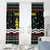 Suriname Christmas Window Curtain with Black Festive Pattern, Golden Ship, Palm Tree, and Coat of Arms Motif - Wonder Print Shop