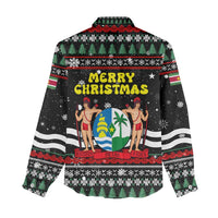 Suriname Christmas Women Casual Shirt with Black Festive Pattern, Golden Ship, Palm Tree, and Coat of Arms Motif - Wonder Print Shop