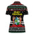 Suriname Christmas Women Polo Shirt with Black Festive Pattern, Golden Ship, Palm Tree, and Coat of Arms Motif - Wonder Print Shop