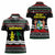 Suriname Christmas Women Polo Shirt with Black Festive Pattern, Golden Ship, Palm Tree, and Coat of Arms Motif - Wonder Print Shop