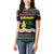 Suriname Christmas Women Polo Shirt with Black Festive Pattern, Golden Ship, Palm Tree, and Coat of Arms Motif - Wonder Print Shop