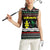 Suriname Christmas Women Sleeveless Polo Shirt with Black Festive Pattern, Golden Ship, Palm Tree, and Coat of Arms Motif - Wonder Print Shop