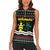 Suriname Christmas Women Sleeveless Polo Shirt with Black Festive Pattern, Golden Ship, Palm Tree, and Coat of Arms Motif - Wonder Print Shop