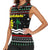 Suriname Christmas Women Sleeveless Polo Shirt with Black Festive Pattern, Golden Ship, Palm Tree, and Coat of Arms Motif - Wonder Print Shop