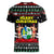Suriname Christmas Women V-Neck T-Shirt with Black Festive Pattern, Golden Ship, Palm Tree, and Coat of Arms Motif - Wonder Print Shop