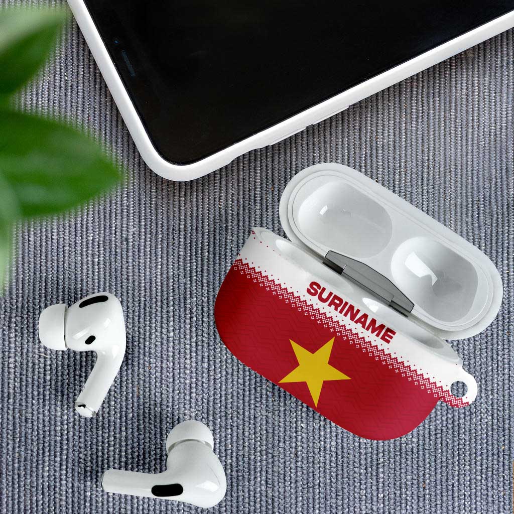 Suriname Christmas AirPods Case with Red-Green Knit Pattern, Yellow Star, and Santa Leopard Motif - Wonder Print Shop