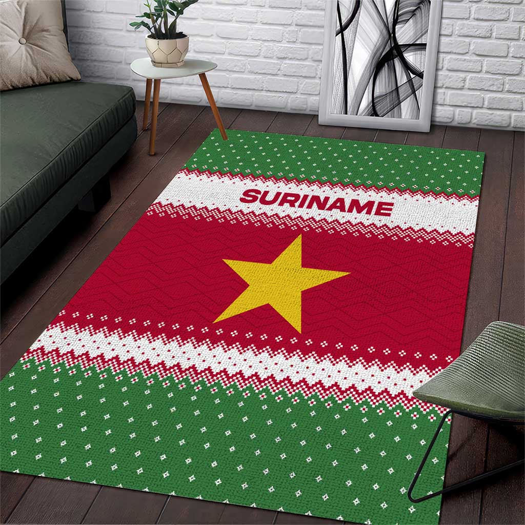Suriname Christmas Area Rug with Red-Green Knit Pattern, Yellow Star, and Santa Leopard Motif - Wonder Print Shop