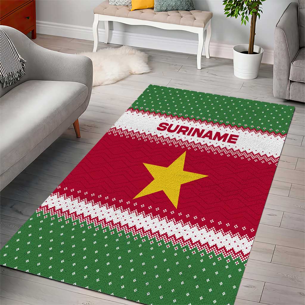 Suriname Christmas Area Rug with Red-Green Knit Pattern, Yellow Star, and Santa Leopard Motif - Wonder Print Shop