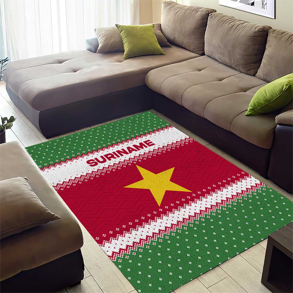 Suriname Christmas Area Rug with Red-Green Knit Pattern, Yellow Star, and Santa Leopard Motif - Wonder Print Shop
