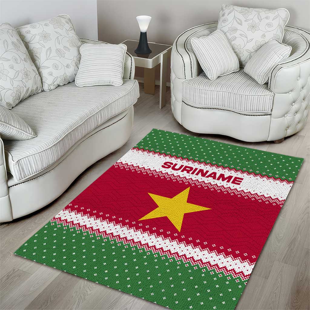Suriname Christmas Area Rug with Red-Green Knit Pattern, Yellow Star, and Santa Leopard Motif - Wonder Print Shop