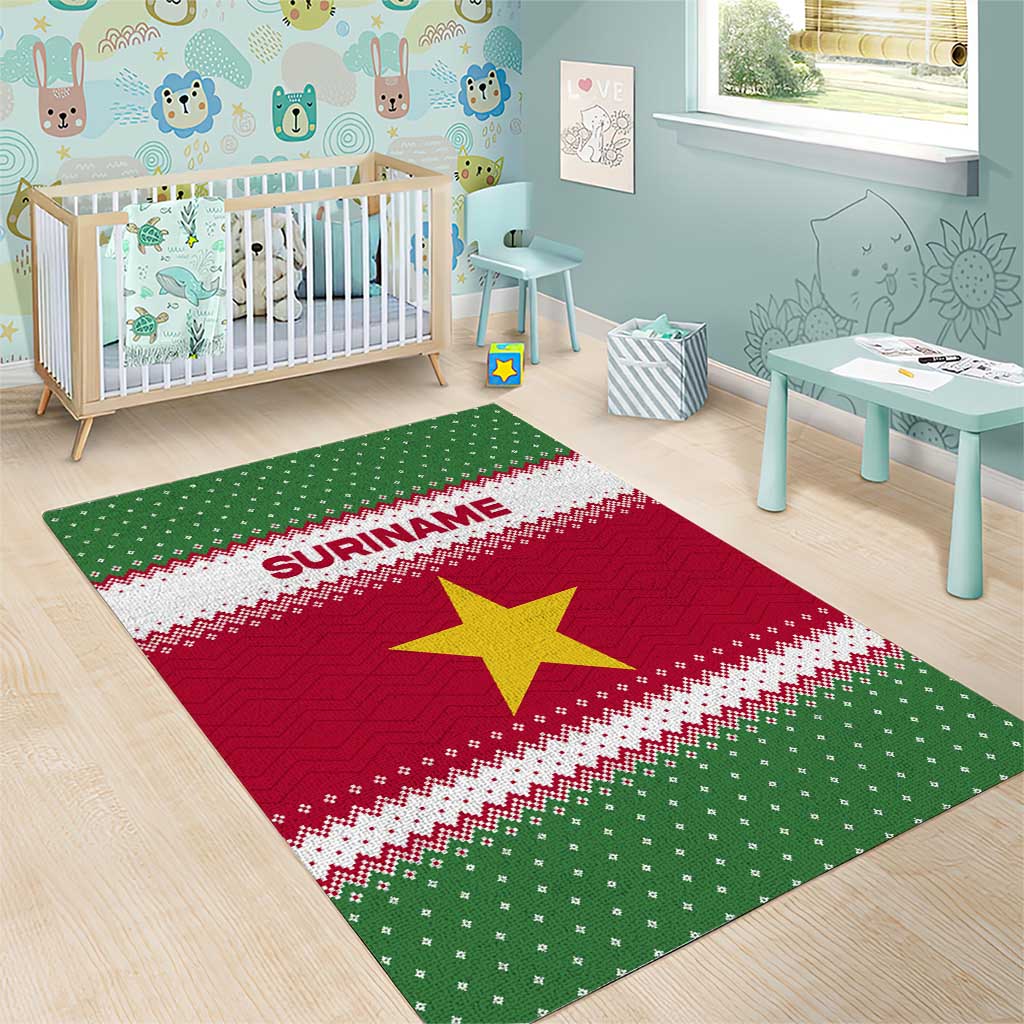 Suriname Christmas Area Rug with Red-Green Knit Pattern, Yellow Star, and Santa Leopard Motif - Wonder Print Shop