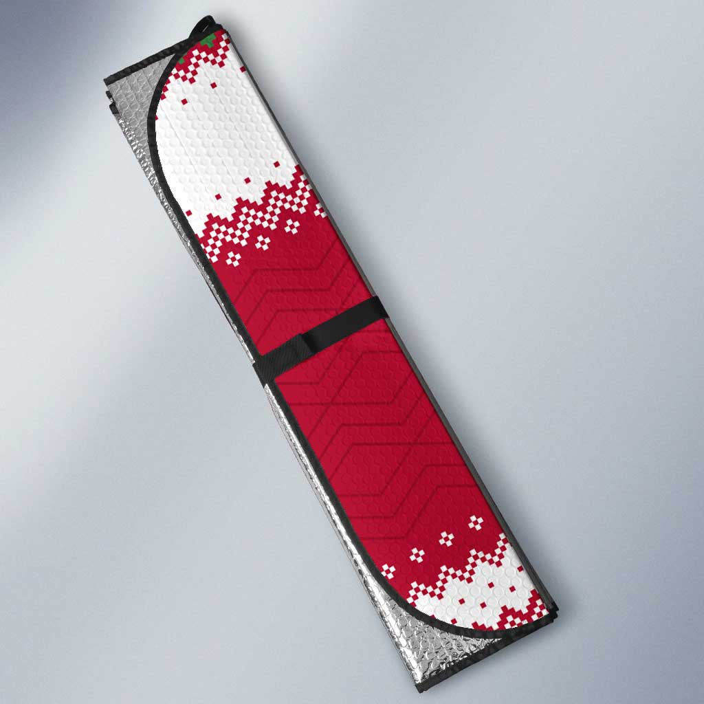 Suriname Christmas Auto Sun Shade with Red-Green Knit Pattern, Yellow Star, and Santa Leopard Motif - Wonder Print Shop