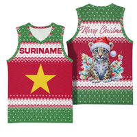 Suriname Christmas Basketball Jersey with Red-Green Knit Pattern, Yellow Star, and Santa Leopard Motif - Wonder Print Shop