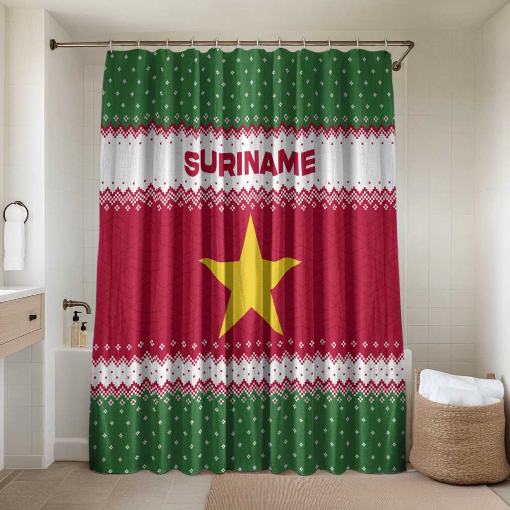 Suriname Christmas Bathroom Set with Red-Green Knit Pattern, Yellow Star, and Santa Leopard Motif - Wonder Print Shop