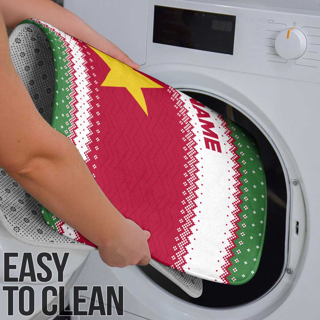 Suriname Christmas Bathroom Set with Red-Green Knit Pattern, Yellow Star, and Santa Leopard Motif - Wonder Print Shop