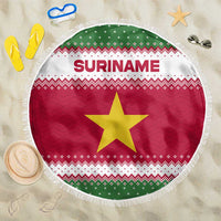Suriname Christmas Beach Blanket with Red-Green Knit Pattern, Yellow Star, and Santa Leopard Motif - Wonder Print Shop