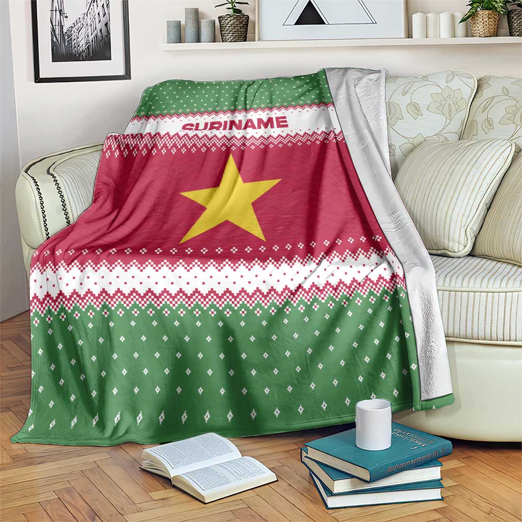 Suriname Christmas Blanket with Red-Green Knit Pattern, Yellow Star, and Santa Leopard Motif - Wonder Print Shop