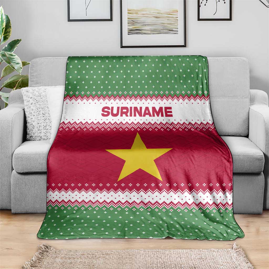 Suriname Christmas Blanket with Red-Green Knit Pattern, Yellow Star, and Santa Leopard Motif - Wonder Print Shop