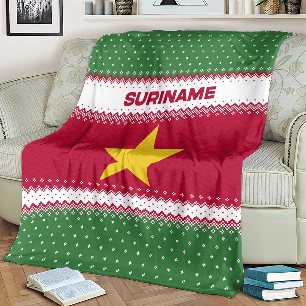 Suriname Christmas Blanket with Red-Green Knit Pattern, Yellow Star, and Santa Leopard Motif - Wonder Print Shop